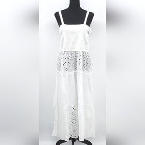 Japna Goa Beachwear Cover-up Tiered Midi / Maxi Dress Size Large White Eyelet